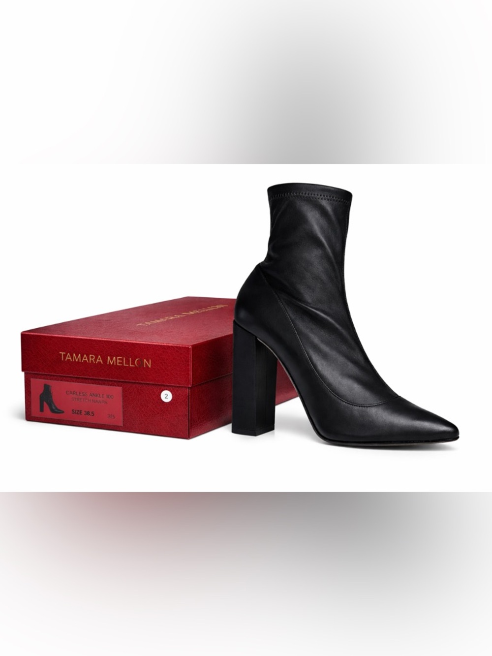 Tamara Mellon Carless Ankle 100 Black Stretch Nappa Boots EU 38.5 US 7/7.5 NIB